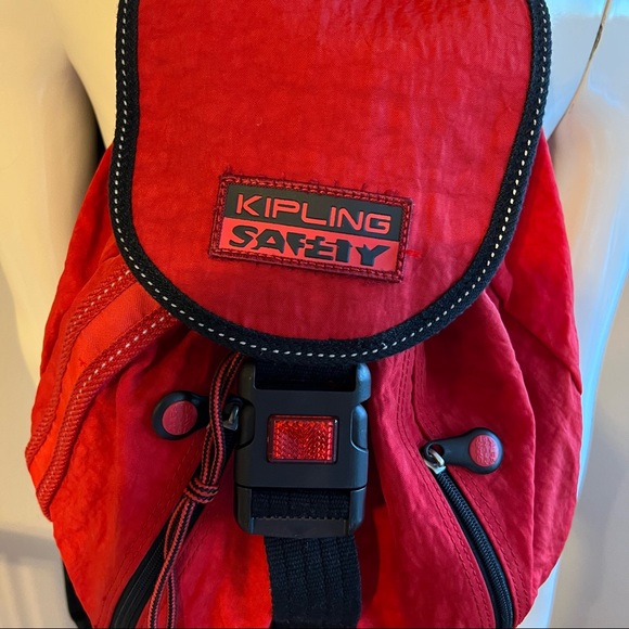 KIPLING-Large SAFETY Backpack w/Reflector Clasp-Packable-Red & Black - Picture 3 of 8